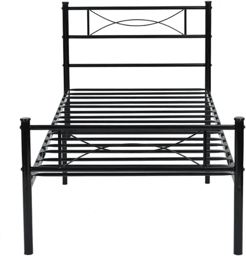 Miniatura 4 de Marco de cama de metal, tamaño individual, 6 patas, dos cabeceros, base de colchón, plataforma de acero, cama para niños, repuesto de somier