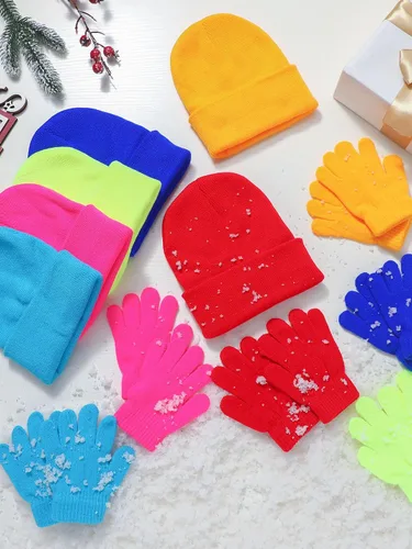 Miniatura 4 de Juego de 48 piezas de gorro y guantes de invierno para niños, paquete a granel, gorro de punto, unisex, paquete de guantes mágicos, regalo