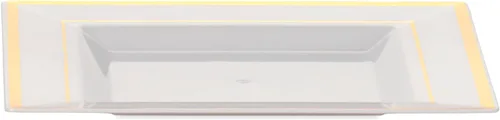 Miniatura 9 de BloominGoods Platos cuadrados desechables de plástico para postre, paquete de 50 platos cuadrados de 6.5 pulgadas, color blanco con borde dorado