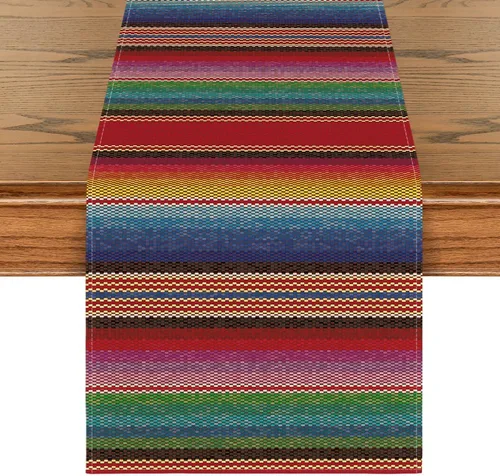 Artoid Mode Camino de mesa mexicano Serape de rayas coloridas, día de los muertos, decoración de mesa de comedor para decoración de fiesta del