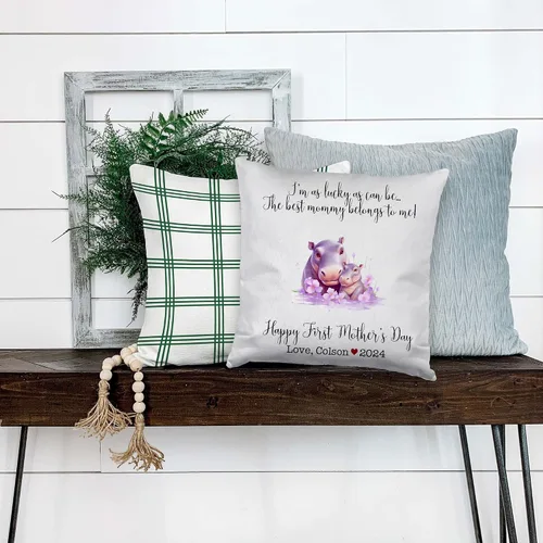 Miniatura 4 de Generic Custom Mama Hippopotamus with Childs, First Mother's Day Custom Pillowcase, Personalized Mother's Day Pillowcase, Gift for Mom, Home Decor