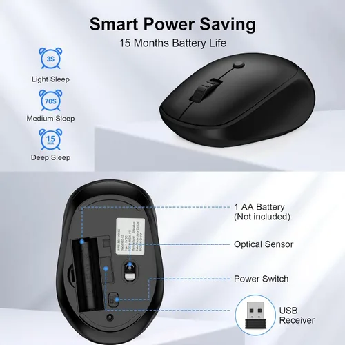 Miniatura 5 de Ratón inalámbrico, 2.4 G silencioso para computadora con receptor USB, 800/1200/1600 DPI, 4 botones, portátil óptico inalámbrico USB