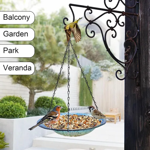 Miniatura 6 de Baño colgante para pájaros, de cristal al aire libre, comedero para pájaros con patrón de textura azul-naranja para decoración de jardín y patio