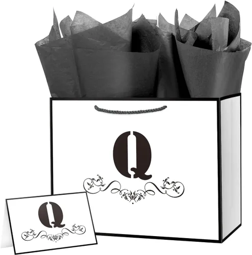 Miniatura 35 de ysmile Bolsa de regalo de letras con papel de seda para hombres, bolsa grande de 12 pulgadas, color blanco y negro, para cumpleaños, aniversario