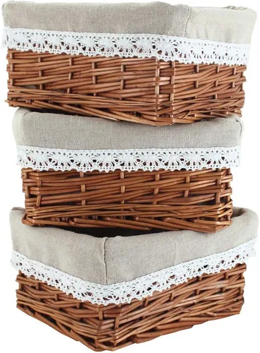 Miniatura 7 de KINGWILLOW Cesta de almacenamiento de mimbre con forro, 3 unidades, cesta rectangular hecha a mano de sauce pequeña para artículos diversos