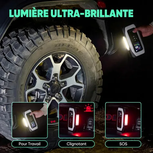 Miniatura 6 de Compresor de aire portátil para inflador de neumáticos BY01, doble cilindro de 150 PSI para neumáticos grandes, 16000 mAh inalámbrico y cable de 12