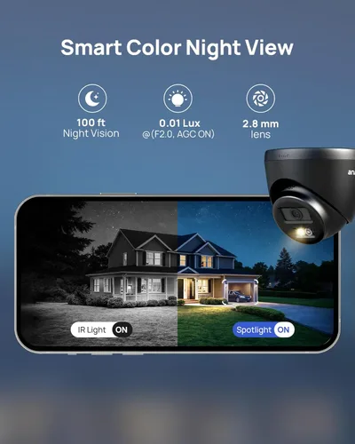 Miniatura 2 de ANNKE Cámara de seguridad PoE 3K con alarma de luz estroboscópica roja y azul, gran angular de 123°, visión nocturna inteligente de doble