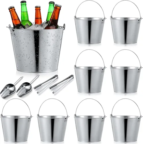 Miniatura 9 de Zopeal Juego de 24 cubos de cerveza galvanizados, 16 cubos de metal con 4 cucharadas y 4 pinzas, cubo de hielo rústico de 7 pulgadas para fiestas