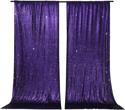 Miniatura 38 de PartyDelight Cortinas de fondo de lentejuelas color azul bebé, 2 paneles de 2 x 8 pies, alta densidad de 0.118 in, fondo de lentejuelas brillantes