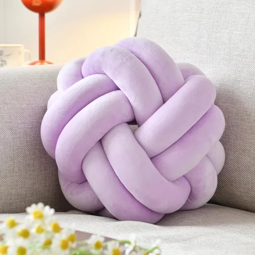 Miniatura 12 de Almohada de nudo de bola, cojín decorativo redondo para arrojar, almohada de felpa suave beige anudada de 8 pulgadas, cojín decorativo de nudo