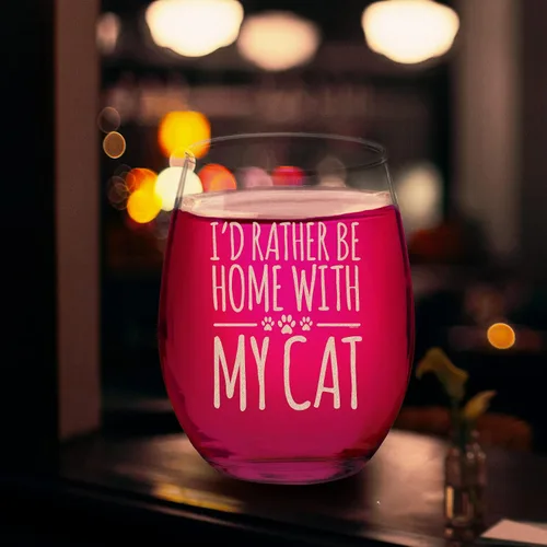 Miniatura 2 de Veracco I'd Rather Be Home With My Cat - Vaso de vino sin tallo, divertido cumpleaños para gato, mamá, gato loco, mujer, amante de los animales