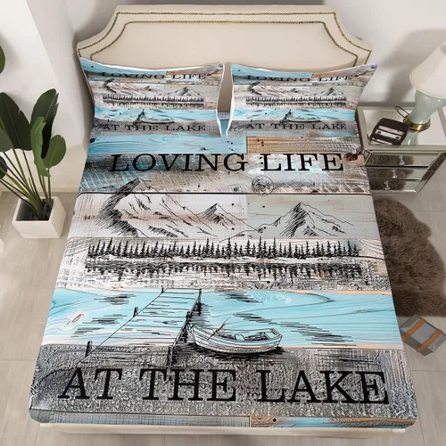 Miniatura 34 de Lake House - Sábana bajera ajustable tamaño individual, sábanas de anclaje náutico para niños, adolescentes, adultos, dormitorio, juego de ropa