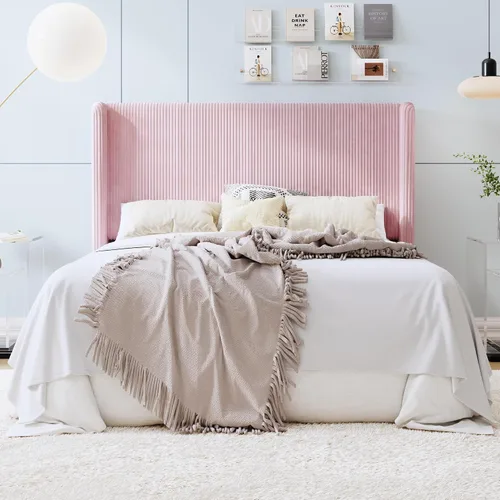 Miniatura 17 de SHA CERLIN - Base de cama tamaño Full tapizada en pana con plataforma y cabecera acolchada con diseño acanalado vertical estilo wingback, 8