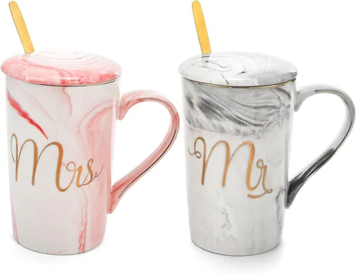 Miniatura 2 de Yesland Tazas de Café Mr and Mrs de 13.5 Oz, Regalos de Boda para Pareja/Novia y Novio, Tazas de Cerámica con Mármol para Despedida de Soltera