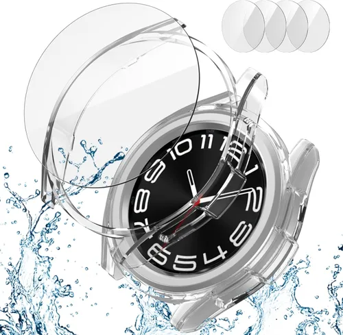 Paquete de 2 + 4 fundas con protector de pantalla para Samsung Galaxy Watch 6 Classic de 1.693 in, funda protectora de policarbonato duro JZK 2 + 4