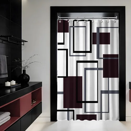 Miniatura 19 de Cortina de Ducha en Blanco y Negro Geométrica Cortinas de Ducha para Decoración de Baños de Hombres Juego de Cortina de Baño en Negro Blanco y Gris