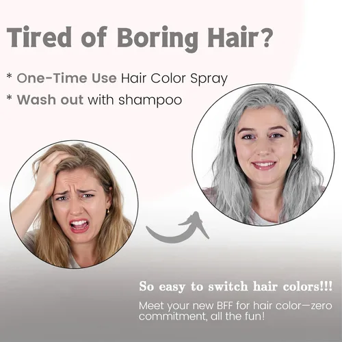 Miniatura 2 de Spray de color gris temporal para el cabello, color plateado, tinte para el cabello de 1 día para niños, mujeres y hombres, color de cera gris