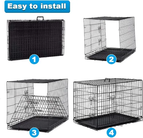 Miniatura 4 de BestPet Jaula para perros 36 pulgadas Negro Perrera de metal plegable con puertas dobles, pestillos seguros de perno deslizante, bandeja a