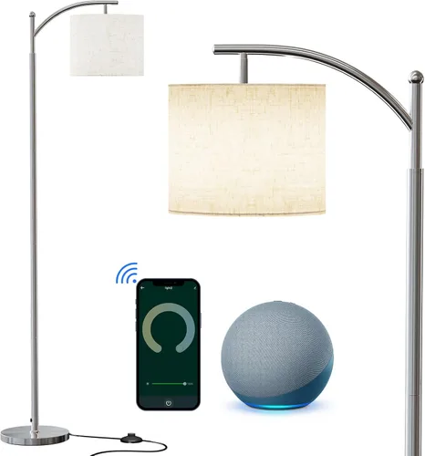 Miniatura 8 de SUNMORY Lámpara de pie de arco, moderna lámpara de pie con control remoto y bombilla regulable continua, lámparas de pie de metal con pantalla Negro
