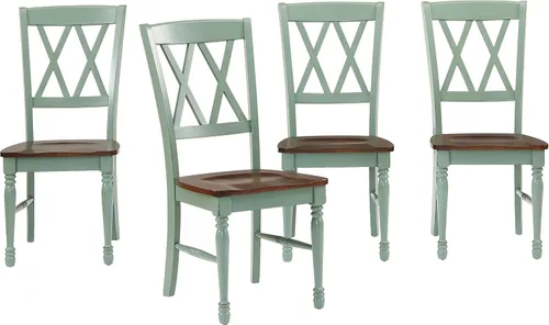 Miniatura 4 de Crosley Furniture Shelby - Juego de 4 sillas de comedor con respaldo en X de madera tradicional, sillas de cocina, color verde azulado envejecido
