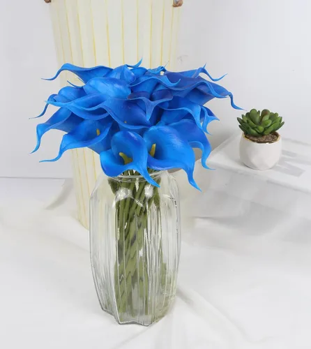 Miniatura 3 de IPOPU 24 flores falsas azules, flores de seda de tacto real para ramos de boda, centros de mesa, despedida de soltera, fiesta, hogar, arreglos