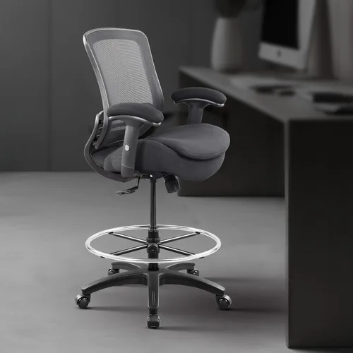 Miniatura 6 de BOLISS Silla de dibujo ergonómica de malla con respaldo medio de 400 libras, anillo de pie ajustable grande, reposabrazos ajustable en altura (negro)