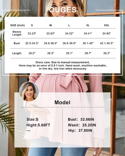 Miniatura 7 de OUGES Túnicas de maternidad para mujer, camisas de manga largacorta, cuello en V, ropa de maternidad para lactancia, blusa casual de embarazo