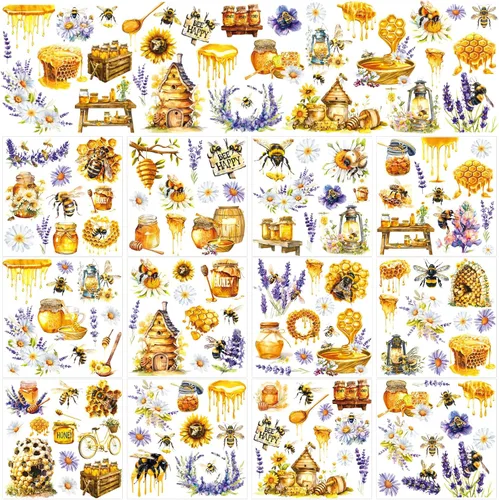 Miniatura 8 de Whaline 12 hojas de calcomanías de transferencia con diseño navideño clásico de acuarela, incluye muñeco de nieve, gnomo, Santa Claus, flores