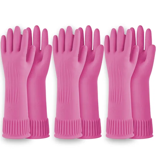 Miniatura 27 de DABOGOSA Mamison 2 pares de guantes de goma impermeables reutilizables para limpieza de lavavajillas para el hogar, guantes de cocina