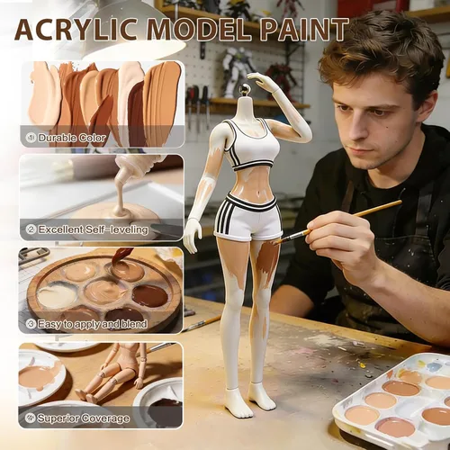 Miniatura 4 de VM - Juego de pintura acrílica no tóxica de 8 colores para artistas, manualidades, cosplay, pintura de retratos y tono carne, 8 botellas x 0.67 Skin