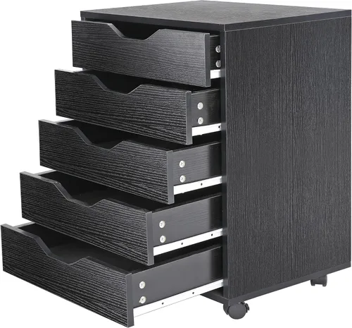 Miniatura 5 de ZENY Cómoda de 5 cajones, archivador móvil con ruedas, gabinete de almacenamiento para oficina en casa debajo del escritorio, cajones de Negro