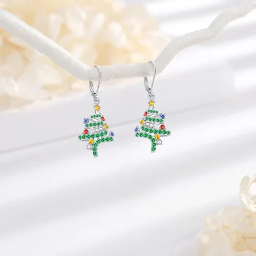 Miniatura 164 de Aretes colgantes de plata de ley con diseño de árbol de la vida, flor, abeja, animales, gato, colibrí, piedra lunar, turquesa, aretes con cierre