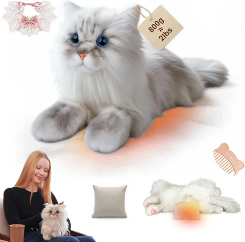 Miniatura 9 de Chongker Animales de peluche para microondas y pesados, 2 libras de peluche con calefacción de gato con almohadilla térmica extraíble sin perfume