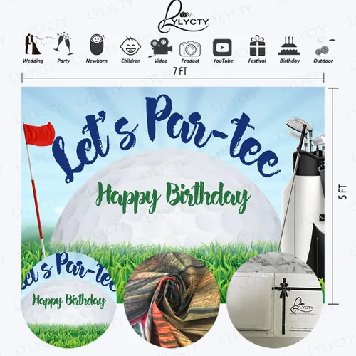 Miniatura 2 de Telón de fondo de cumpleaños de golf de 7 x 5 pies, Let's Par-Tee, campo de golf, tema deportivo para fiesta de cumpleaños, decoración de mesa