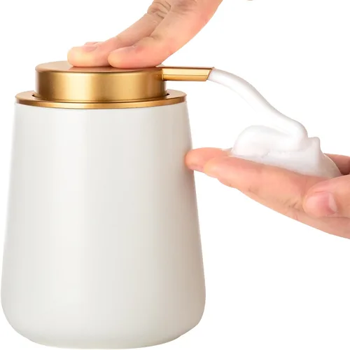 Miniatura 8 de Enra Dispensador de jabón espumoso, dispensador de jabón de espuma moderno de 12 onzas con bomba dorada para baño, cocina con bomba fácil