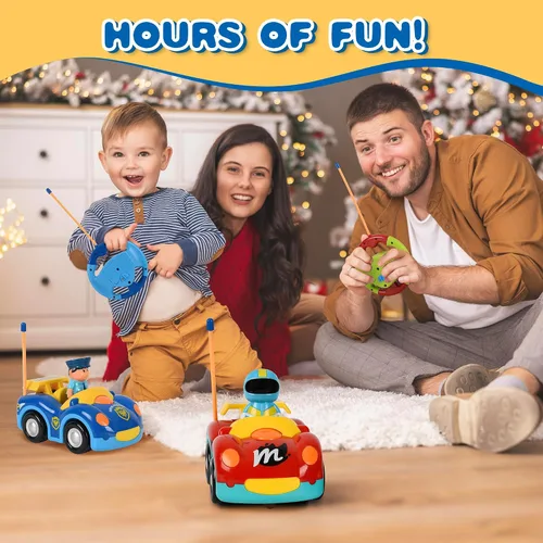 Miniatura 3 de Haktoys Carros de policía y carreras de dibujos animados a control remoto: juguetes RC para niños pequeños niños y niñas - Juego de 2 vehículos