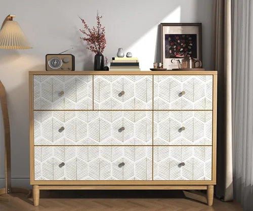Miniatura 5 de Papel tapiz moderno despegable y adhesivo de 17.3''×393'' Papel tapiz autoadhesivo Papel de contacto boho beige y blanco geométrico Papel tapiz