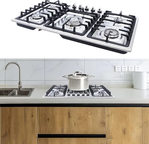 Miniatura 5 de Estufa de gas de 34 pulgadas, 5 quemadores de acero inoxidable incorporada, estufa de gas G/LPG para el hogar, cocina, comercial con protección de 5