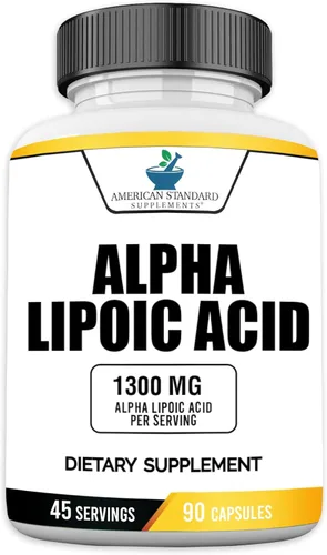 American Standard Supplements Ácido alfa lipoico 1300 mg por porción, vegano, sin gluten, sin OMG, 90 cápsulas, 45 porciones