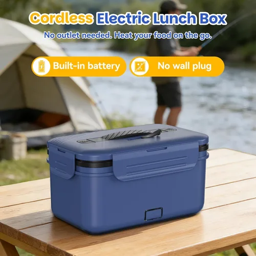 Miniatura 2 de Vingud Lonchera eléctrica inalámbrica para adultos, lonchera térmica recargable de 1.8 L, calentador de alimentos, lonchera portátil autocalentable