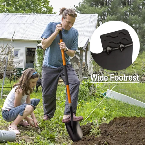 Miniatura 4 de VNIMTI Pala de jardinería resistente, hoja redonda de 56 pulgadas con mango de fibra de vidrio (naranja)