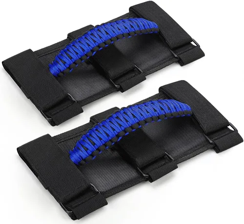 Miniatura 9 de moveland Paquete de 2 asas de agarre de barra antivuelco, asas de agarre de paracord negro para Jeep Wrangler JL, JK, TJ, YJ y Jeep Gladiator
