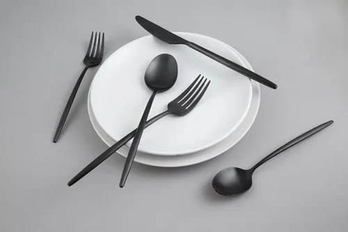 Miniatura 3 de Cambridge S505120CKW12R Gaze Black Satin - Juego de cubiertos de 20 piezas, servicio para 4, plateado Satén negro