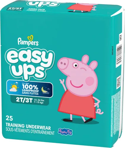 Miniatura 16 de Easy Ups - Pantalones de entrenamiento para niñas y niños, talla 4 (2T3T), 25 unidades, ropa interior absorbente de Peppa Pig, hasta un 100% a