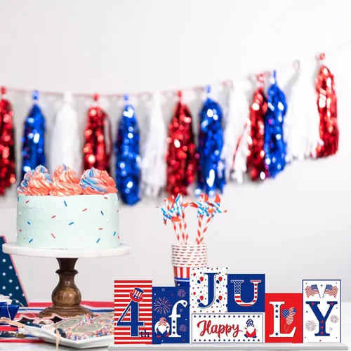 Miniatura 4 de Chunful Decoraciones reversibles del 4 de julio para el hogar, decoración de mesa patriótica de madera, Día de los Caídos, decoración de mesa
