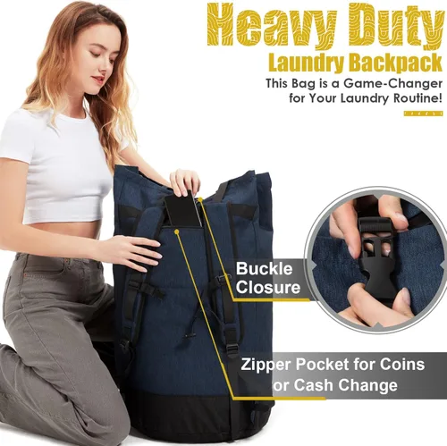 Miniatura 5 de Mochila de lavandería 115L, bolsa de lavandería extra grande y resistente con correas para el hombro, mochilas de lavandería para la universidad