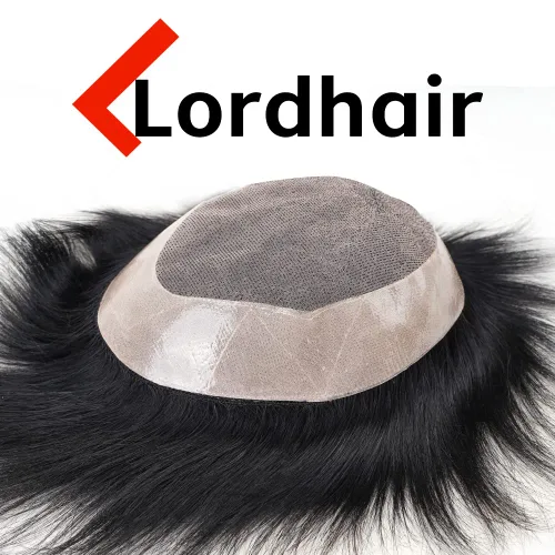 Miniatura 2 de Lordhair Sistema de cabello para hombres cabello humano real sistema de cabello para hombre fino mono con base de PU para hombre tupé negro 1B # 6 *