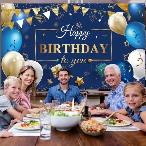 Miniatura 5 de Kit de globos de confeti de cumpleaños azul marino, 50 piezas de telón de fondo de fotografía para niños, niñas, hombres y mujeres, suministros