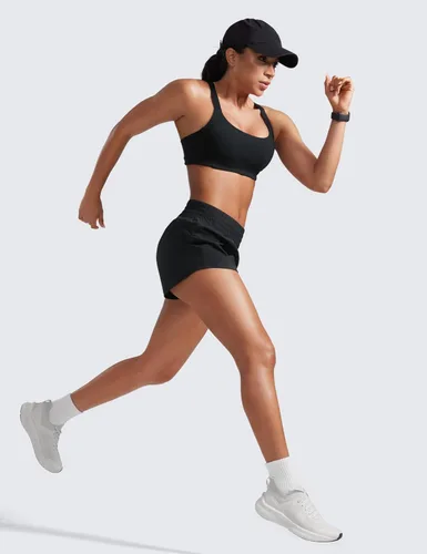 Miniatura 87 de CRZ YOGA Pantalones cortos de correr de cintura alta para mujer de 2.5 pulgadas, forro de malla de secado rápido para entrenamiento deportivo