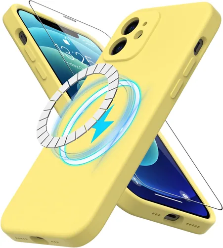Miniatura 10 de DEENAKIN Funda magnética de silicona para iPhone 12 Pro con protector de pantalla, compatible con MagSafe, protección de cámara, funda protectora